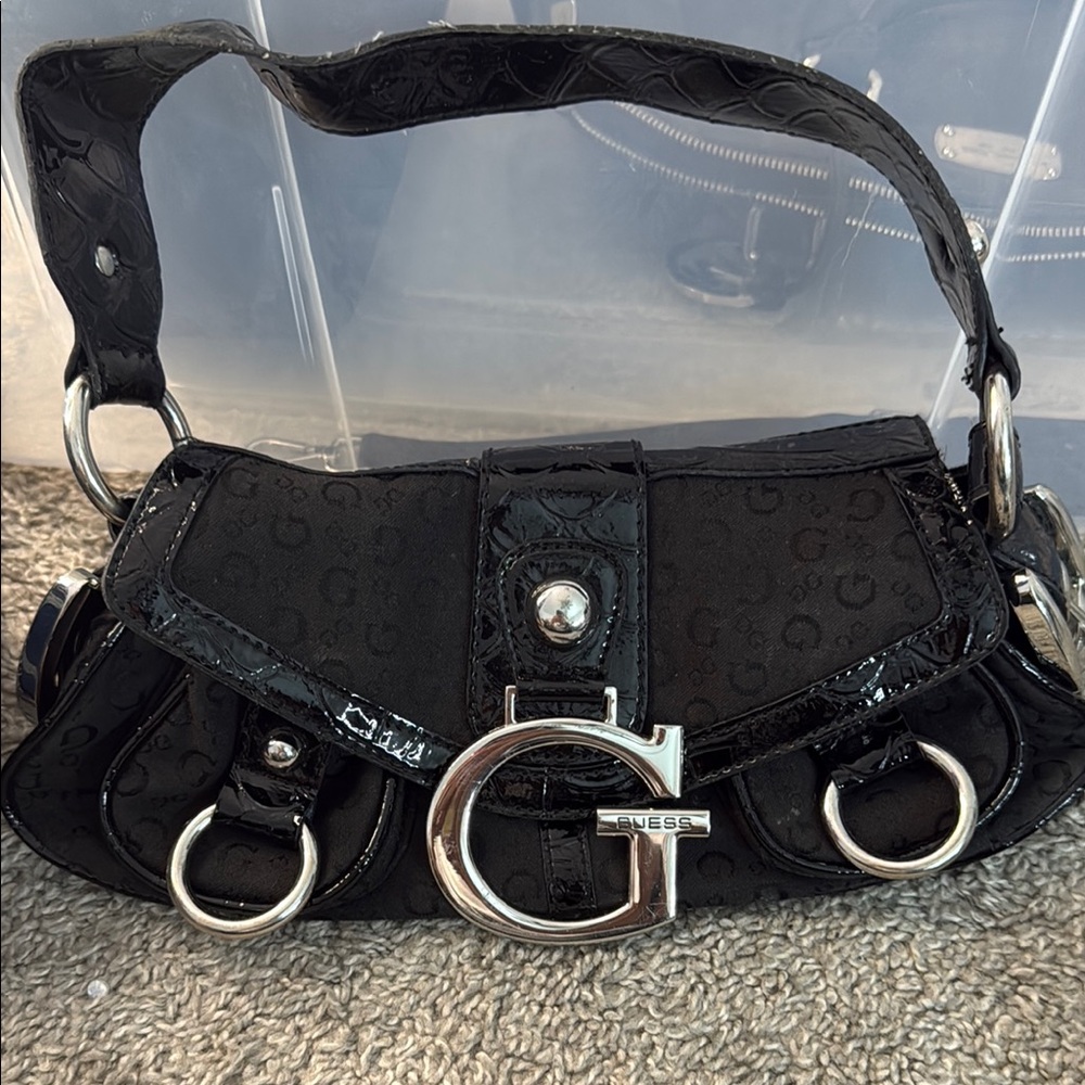 Guess Black Shoulder Bag with Silver Hardware